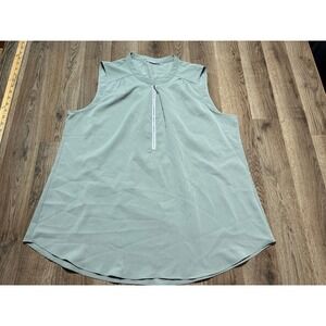 Furnex Sage Green Sleeveless Zip Front Blouse XXL Pleated Shoulder Shell Top